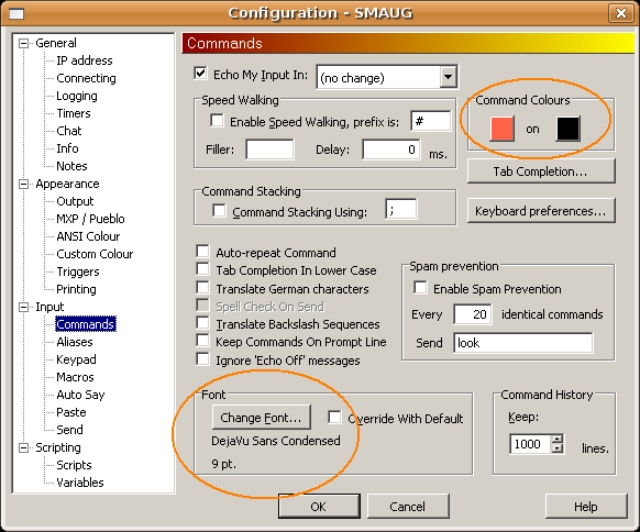 Input font configuration